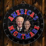 Biden Harris Cartoon AMERICA'S NIGHTMARE   Dartboard<br><div class="desc">Caricature cartoon of Joe Biden and Kamala Harris centred between the wording AMERICA'S NIGHTMARE.  Lettering alternates between red and blue.  Design is shown on a black background which you can change to any colour you prefer.</div>