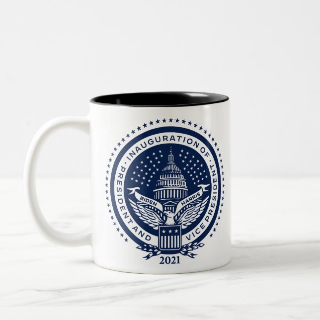Biden Harris Inaugural Logo Inauguration Day 2021 Two-Tone Coffee Mug (Left)