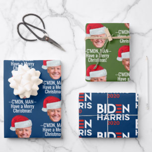 Biden Harris - Joe Santa Hat - C'mon Man Wrapping Paper Sheet