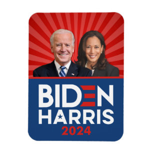 Biden Harris Photo - 2024 star - Red White Blue Magnet