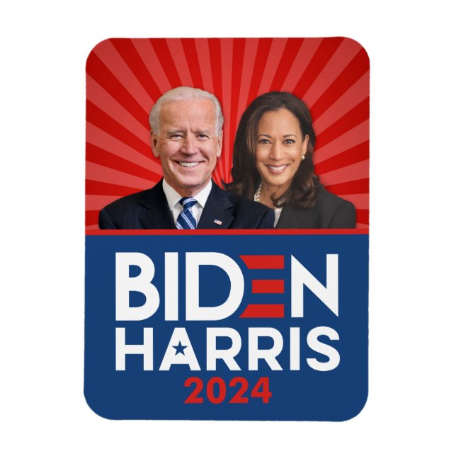 Biden Harris Photo - 2024 star - Red White Blue Magnet (Vertical)