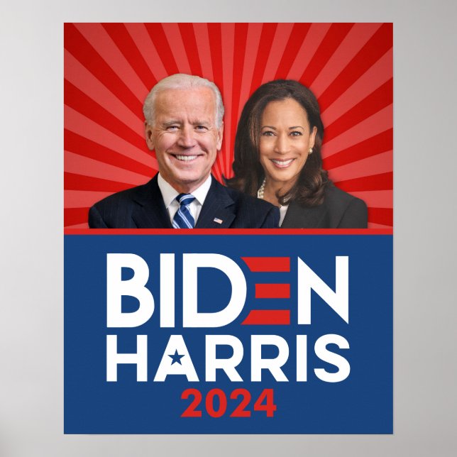 Biden Harris Photo - 2024 star - Red White Blue Poster (Front)