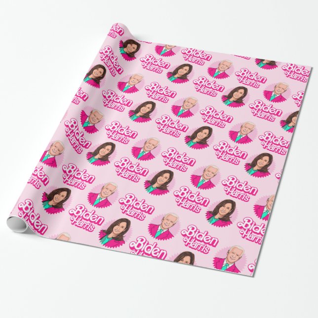 Biden Harris Pink Birthday Wrapping Paper (Unrolled)