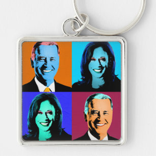Biden Harris Pop Art (Orange, Blue, Purple, Red) Key Ring