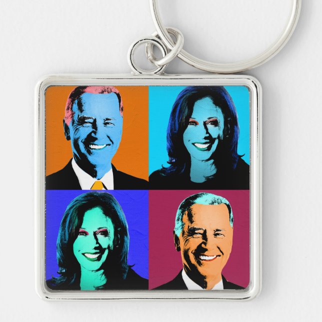 Biden Harris Pop Art (Orange, Blue, Purple, Red) Key Ring (Front)