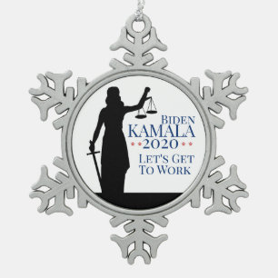 Biden Harris President Get to Work 2020 Election Snowflake Pewter Christmas Ornament