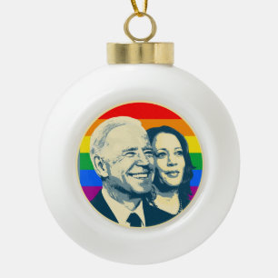 BIDEN HARRIS PRIDE BADGE LARGE CERAMIC BALL CHRISTMAS ORNAMENT