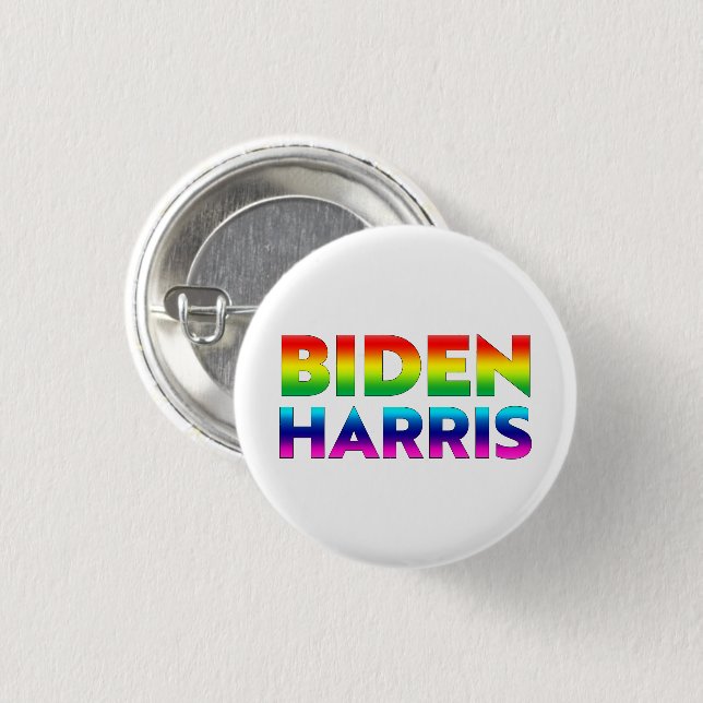 Biden Harris Pride rainbow colours white pin butto (Front & Back)