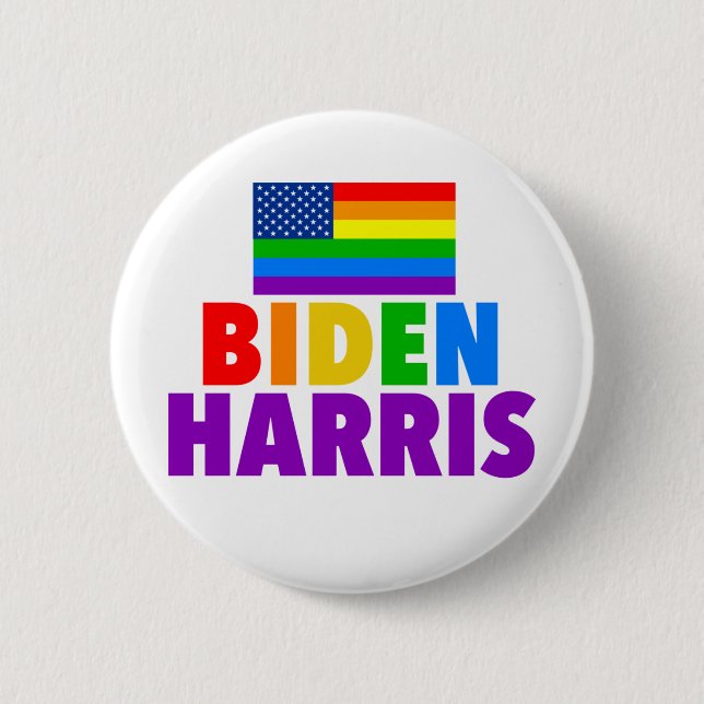 Biden Harris Rainbow American Flag Gay Pride 6 Cm Round Badge (Front)