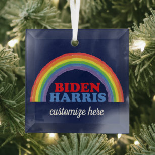 Biden Harris Rainbow Beautiful Political Christmas Glass Tree Decoration