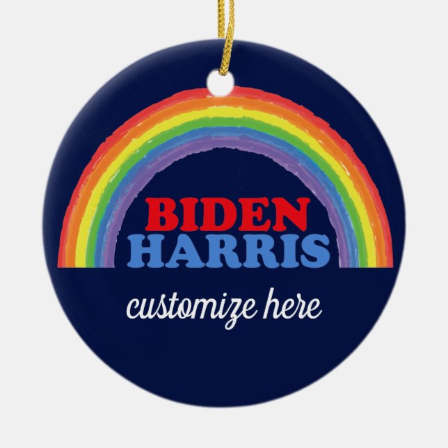 Biden Harris Rainbow Custom Democrat Christmas Ceramic Tree Decoration (Front)