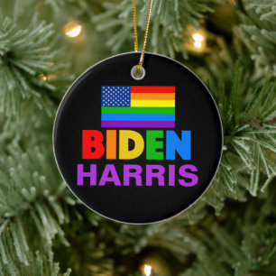 Biden Harris Rainbow Gay Pride Political Christmas Ceramic Tree Decoration