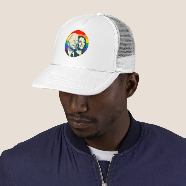 Biden Harris Rainbow Pride Trucker Hat (In Situ)