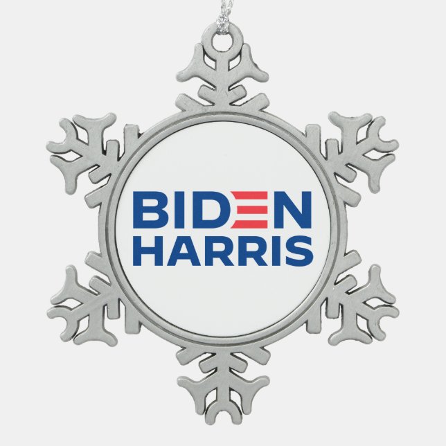 Biden Harris Snowflake Pewter Christmas Ornament (Front)