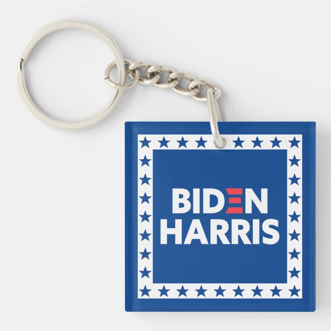 Biden / Harris Stars Frame White Blue Key Ring (Front)