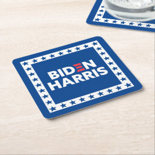 Biden / Harris Stars Frame White Blue Square Paper Coaster