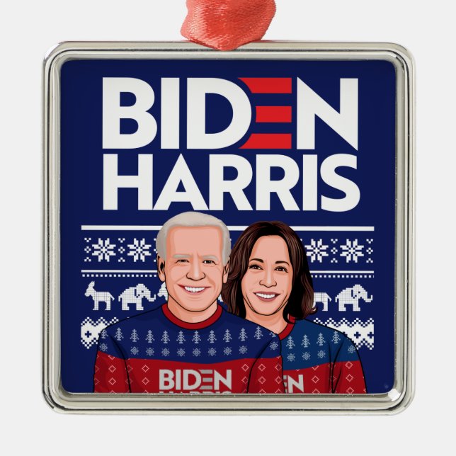 BIDEN HARRIS UGLY SWEATER CARD METAL TREE DECORATION (Front)