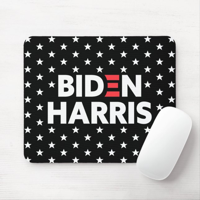 Biden Harris White Stars Pattern Black Mouse Mat (With Mouse)