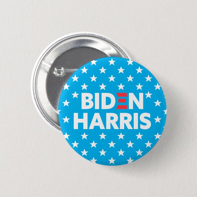 Biden / Harris White Stars Pattern Blue 6 Cm Round Badge (Front & Back)