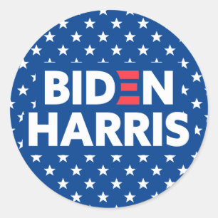 Biden / Harris White Stars Pattern Blue Classic Round Sticker