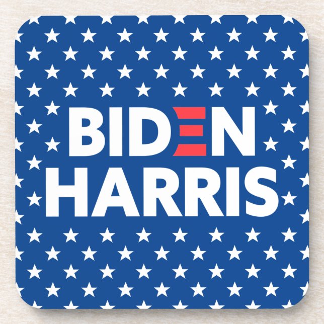 Biden / Harris White Stars Pattern Blue Coaster (Front)