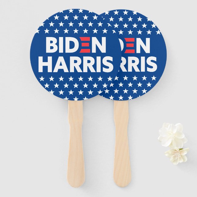 Biden / Harris White Stars Pattern Blue Hand Fan (Front and Back)