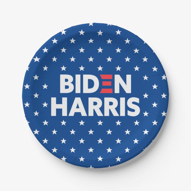 Biden / Harris White Stars Pattern Blue Paper Plate (Front)