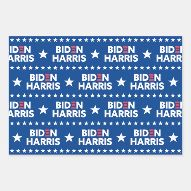 Biden / Harris White Stars Pattern Blue Wrapping Paper Sheet (Front)