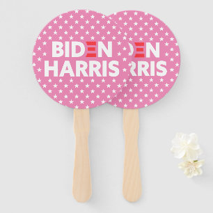 Biden / Harris White Stars Pattern Pink Hand Fan