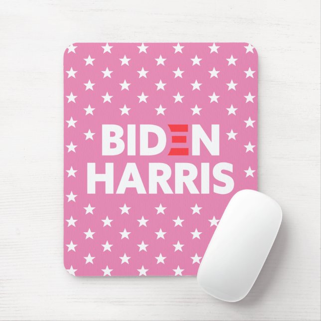 Biden Harris White Stars Pattern Pink Mouse Mat (With Mouse)