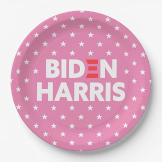 Biden / Harris White Stars Pattern Pink Paper Plate