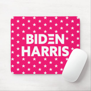 Biden Harris White Stars Pattern Red Pink Mouse Mat