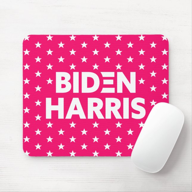 Biden Harris White Stars Pattern Red Pink Mouse Mat (With Mouse)