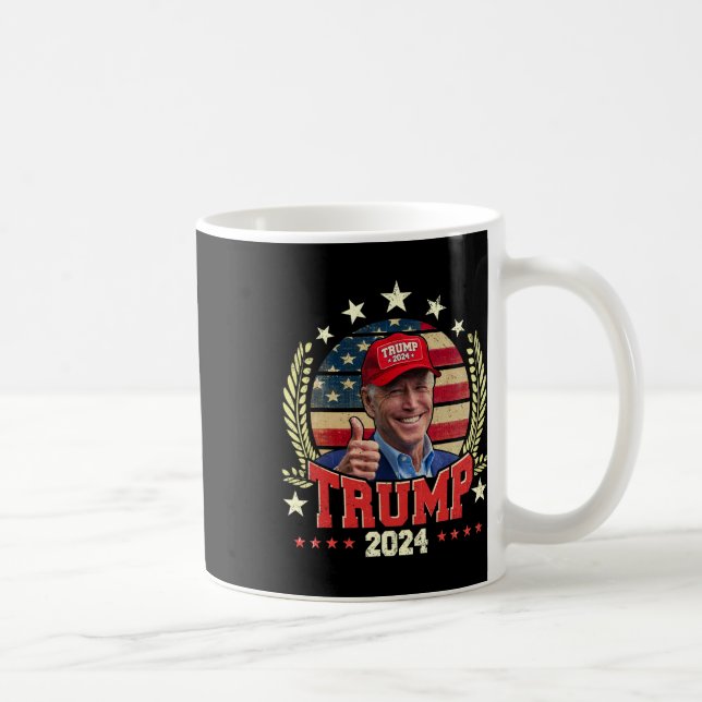 Biden Wearing Trump Red Hat Shirt Funny Trump 2024 Coffee Mug (Right)