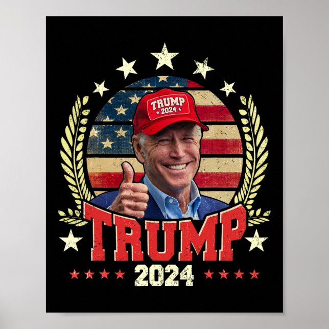 Biden Wearing Trump Red Hat Shirt Funny Trump 2024 Poster (Front)