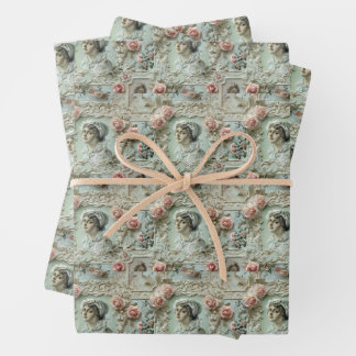Biedermeier Ladies with Roses Wrapping Paper Sheet