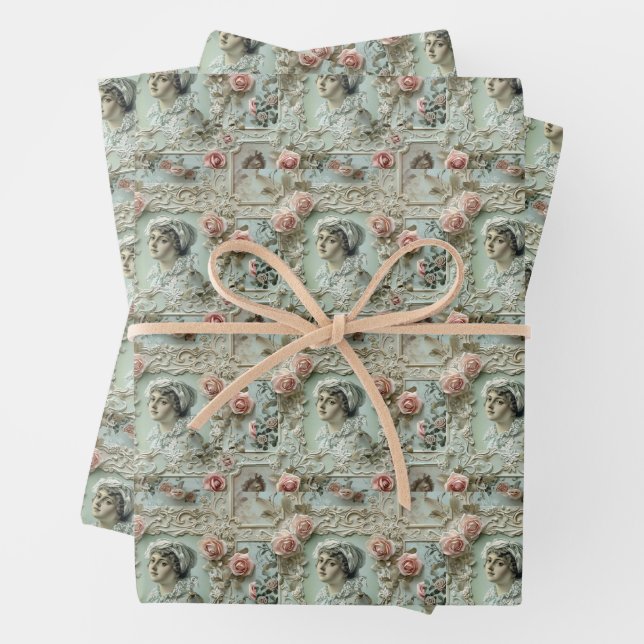 Biedermeier Ladies with Roses Wrapping Paper Sheet (In situ)