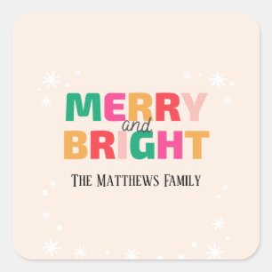 Biege Background And Colourful Merry Christmas Square Sticker