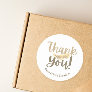 Biege Feather Thank You Small Business Classic Round Sticker
