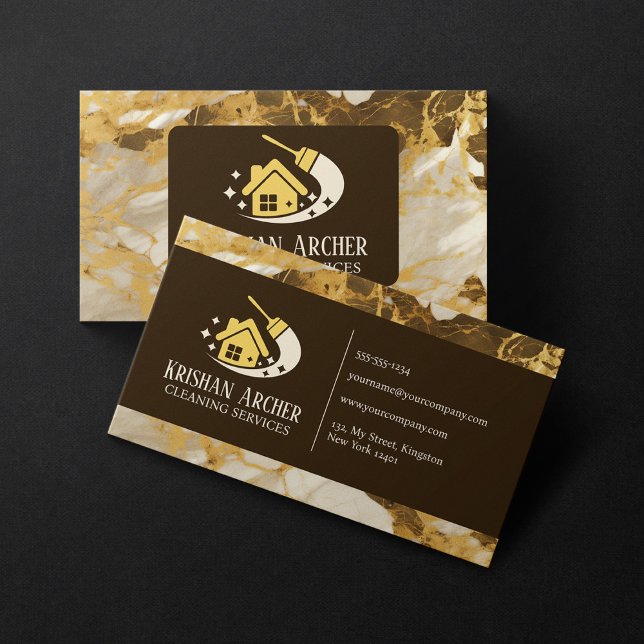 Biege Gold Brown Marble Maid Cleaning Services Business Card (Creator Uploaded)