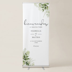 Bienvenida de boda floral y verde retractable banner