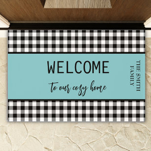 Bienvenida Farmhouse Black Buffalo Plaid -Verde az Doormat