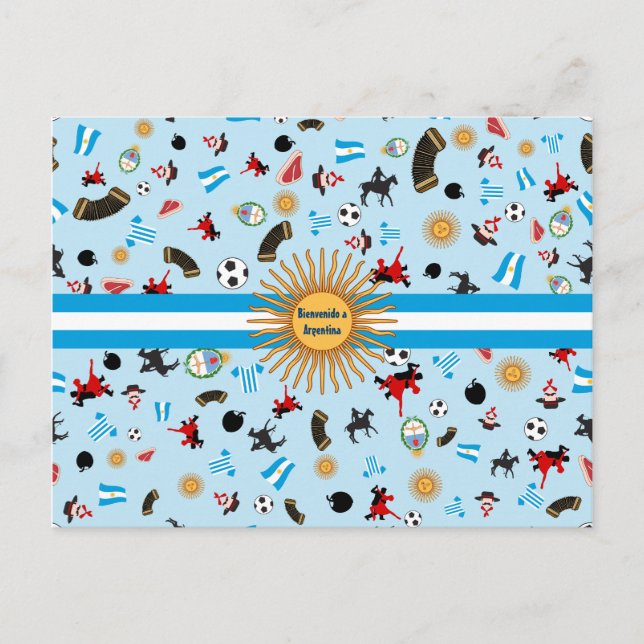 Bienvenido a Argentina- famous items of Argentina Postcard (Front)