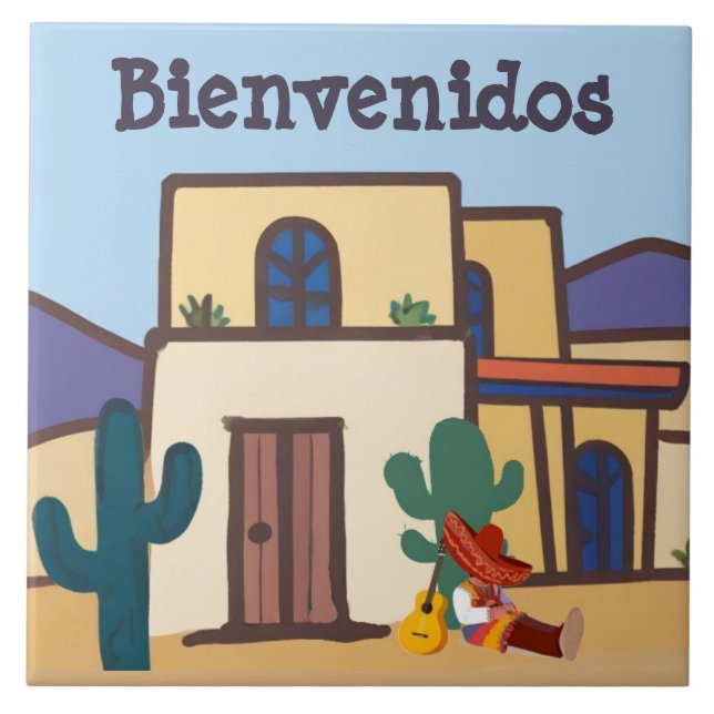  Bienvenidos Mexican Desert Adobe Home Welcome Tile (Front)