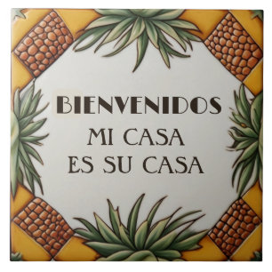 Bienvenidos Mi Casa Es Su Casa Aloe Vera Plant Tile