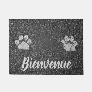 Bienvenue Asphalt Look with Paw Prints Doormat