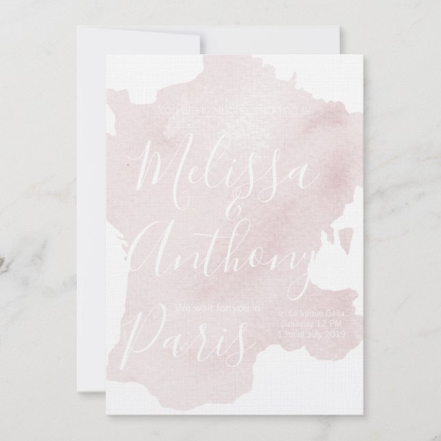 Bienvenue France Watercolor Destination Wedding Invitation (Front)