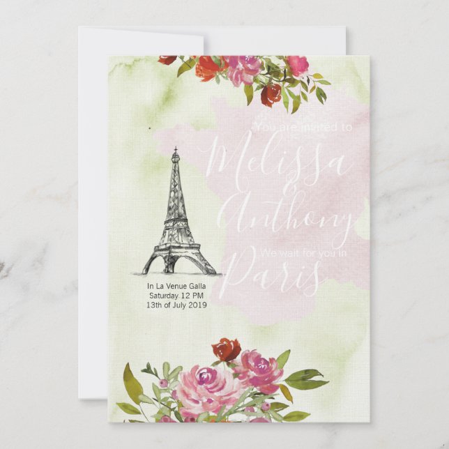 Bienvenue France Watercolor Wedding Invitation (Front)