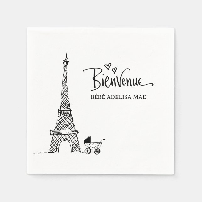 Bienvenue Paris Doodle Sketch Baby Shower Napkin (Front)