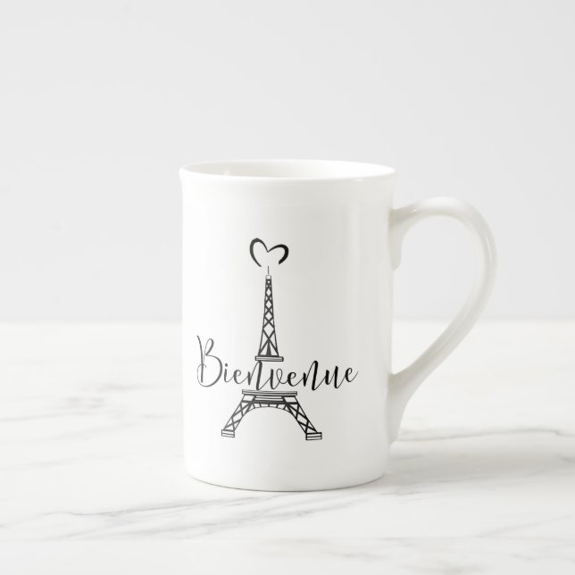 "Bienvenue" (Welcome in French) Bone China Mug (Right)